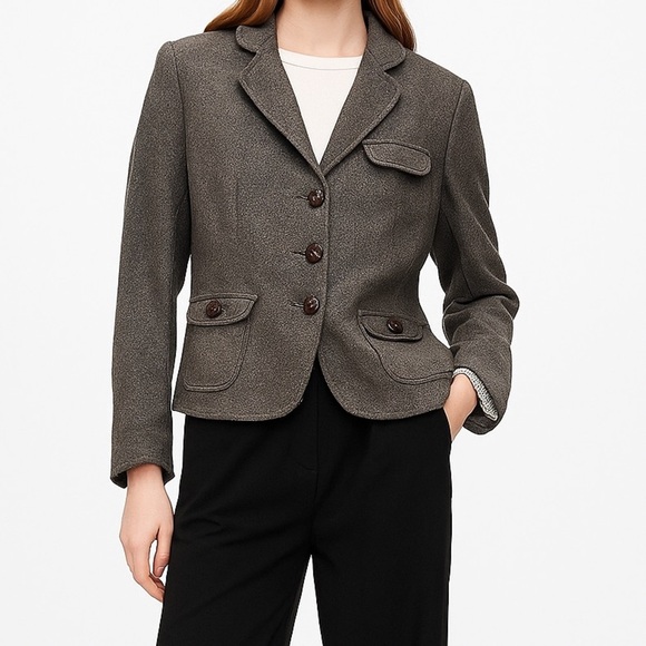 Banana Republic Women's Wool Blend Cropped Blazer in Brown Tweed Sz 4 Outlander - Picture 2 of 16